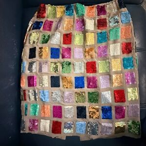 Vintage Silk Colorblock Sequins Chetta B Couture Evening Skirt SZ 10